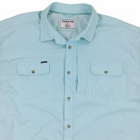 Poncho Shirt Mens 3XL Button Up Short Sleeve Magnetic Pockets Performance Blue - Picture 3 of 14